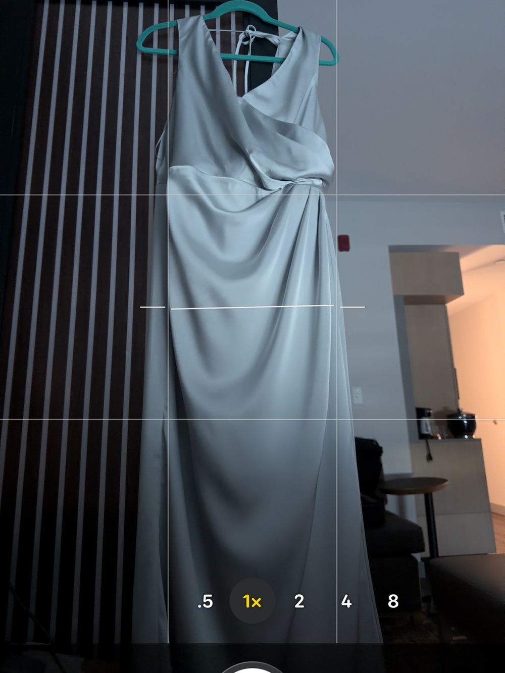 Draped V-Neck Maxi Dress in Pale Silver